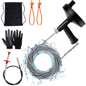 Ginbel Direct Drain Auger 33 ft, Plumbing Snake Hair Clog Remover Drain Snake Flexible Grabber Heavy Duty Sink Cleaner Tools for Shower Bathtub Bathroom Kitchen Pipe, Black