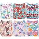 ALVABABY 6 Pack Cloth Diaper with 12 Inserts One Size Adjustable Washable Reusable Diaper Cover for Baby Girls and Boys