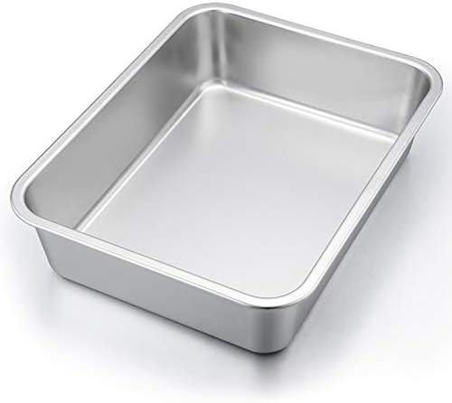 P&P CHEF Lasagna Pan, Rectangular Cake Pan Roaster Pasta Baking Cookie Sheet Pans Stainless Steel, Heavy Duty & Durable, Oven & Dishwasher Safe, 14x11x2.5