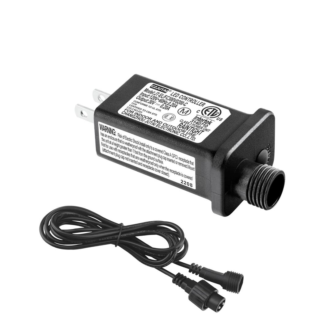30V 0.2A LED Controller with Extension Cord, Replacement Model JT-EL/FC300V0200-C Class 2 Power Supply IP44 Low Voltage Transformer for Christmas Light
