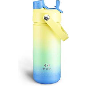 ENCOOL Insulated Water Bottle with Straw Stainless Steel Water Bottle, Leak-Proof, BPA-Free, Double Wall Vacuum Keeps Cold for 24 Hours for Sports, Travel, School (18 oz, Soft Lagoon)