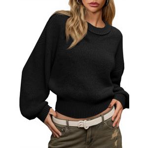 Saodimallsu Womens Batwing Long Sleeve Sweaters Casual Crewneck Loose Chunky Knit Fall Pullover Tops (L)