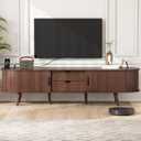 Alohappy TV Stand for TVs up to 80", Entertainment Center with Power Outlet and Sliding Door, 69 Inch TV Console with Storage and Drawer, Mid Century Modern TV Stand for Living Room, Bedroom, Walnut, 69"L X 17.7"H X 15.7"D