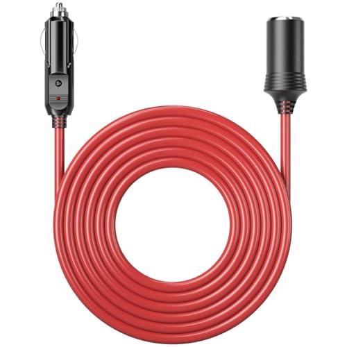Energeaster 15 FT 6 A Cigarette Lighter Extension Cord with Fuse & LED Power Indicator, Male-to-Female Extension Cord Cable 12V/24V Car Charger with Cigarette Lighter Socket, Red