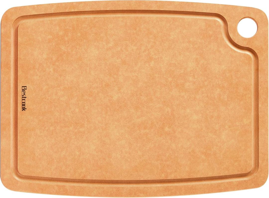 Cutting Board for Kitchen, 17.3x12.8Inch Wood Fiber Composite Cutting Board with Juice Groove and Non-slip Feet, Dishwasher Safe, Knife-Friendly Chopping Board for Meat, Bread, Fruit, Wooden