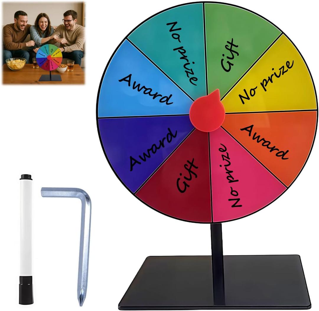Spinning Prize Wheel - 8'' Color Prize Wheel with Stand, 8 Slots Table Spinner for Trade Shows, Carnivals and Home Games