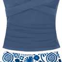 Girls Swimsuit Tankini Criss Cross Ruched 2 Piece Bathing Suit Printed Girl Swimwear for Teens 9-16Y (13-14 Years, Blue)