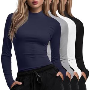 Xaatren 4 Pack Women's Long Sleeve Underscrub Shirt Mock Neck Slim Fit Tops Lightweight Thermal Base Layer Scrubs Undershirts S
