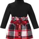 Noubeau Toddler Girl Fall Winter Clothes Cute Puff Sleeve Top Plaid Mini Skirt Girls A-line Dress 2-8 Years