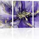 Visual Art Decor Flower Wall Art Bathroom Decor Floral Pictures Woman Girls Bedroom Office Wall Decor, Framed 12x16inchx3Pieces (Purple)