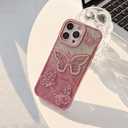 for iPhone 13 Pro, Cute 3D Butterfly Glitter Case 6.1"  Plated Slim Protective Cover with Camera Protection, Drop-Resistant Bumper for Women and Girls (Pink)