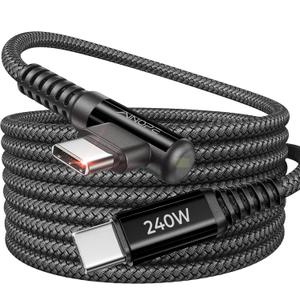 AINOPE 240W USB C to USB C Cable Fast Charging 10FT,Right Angle USBC to USBC Fast Type C Charging Cable Fits iPhone 16 Pro Max Plus,iPhone 15,MacBook Air/Pro,iPad Pro,Samsung,Pixel,All Devices,Black