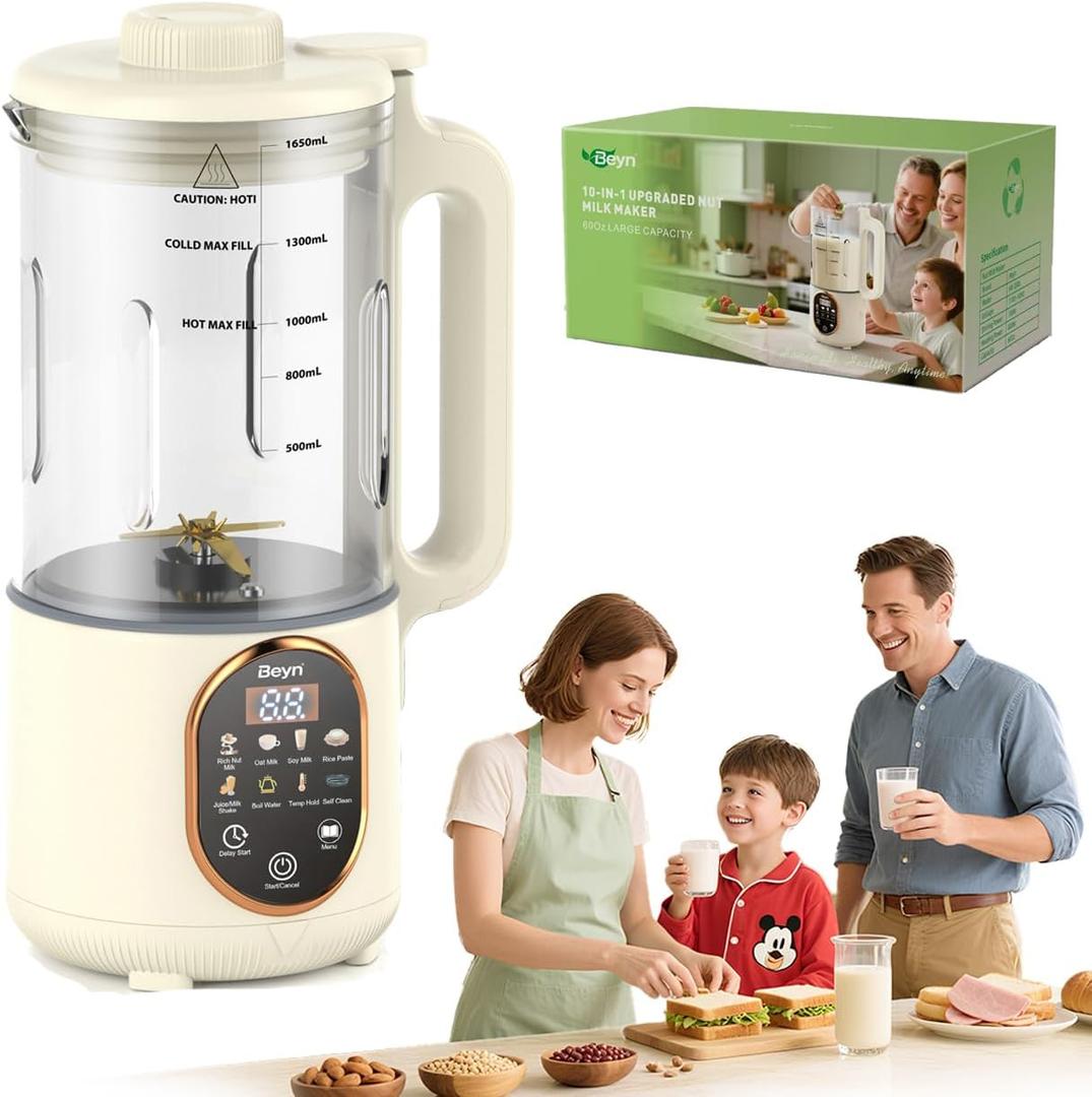 Beyn 10-in-1 Automatic Nut Milk Maker Machine, 60oz Large Capacity with   Blades & Self-Cleaning. for Homemade Almond, Soy, Oat Milk, Milkshake - Delay Start & Keep Warm Functions