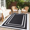 OLANLY Outdoor Rug 8x10 ft Waterproof, Reversible Outdoor Plastic Straw Rug, RV Mat, Indoor Outdoor Carpet Clearance for Patio, Camping, Balcony, Deck, Backyard, Black & White