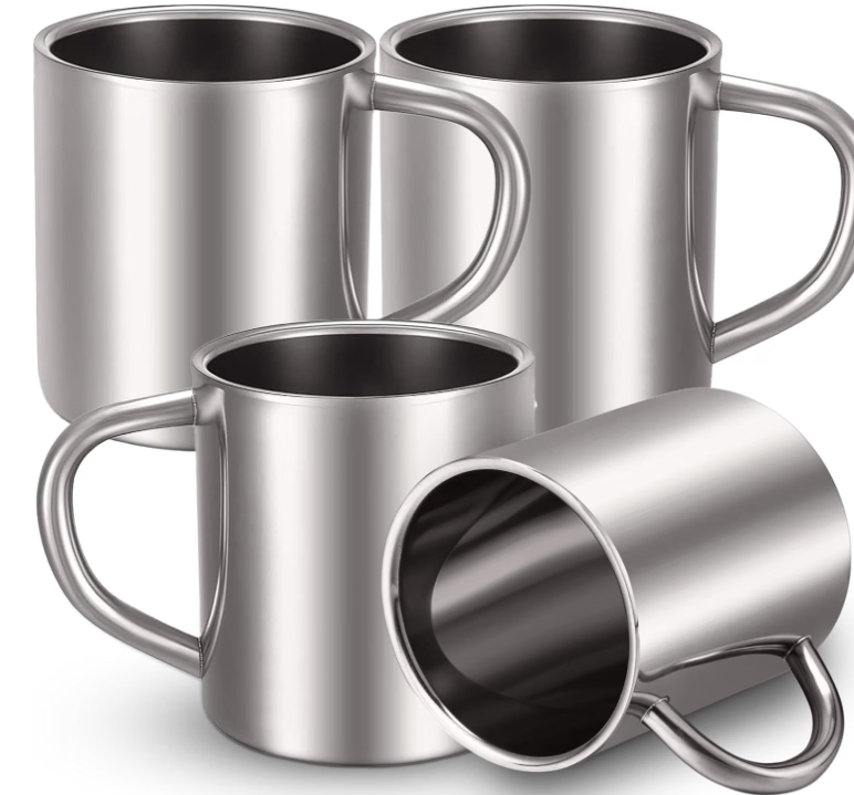 Cunhill 4 Set 13.5oz/400ml Stainless Steel Coffee Mug with Handle Metal Double Walled Cups Camping Mug Dishwasher Safe Tea Cups for Home Camping Travel Outdoors RV Keep Drinks Hot