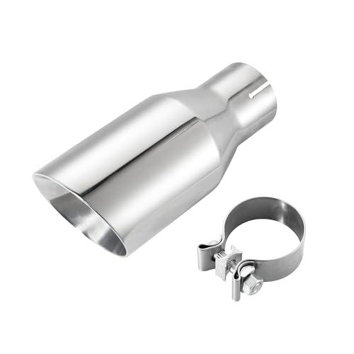 SVULK 2.5 Inch Stainless Steel Exhaust Tip, 2.5" Inlet to 3.5" Inch Outlet, 7.5"/190mm Long Polished Clamp on Exhaust Tailpipe Tip, Double Wall & Slant Cut Exhaust Finish Tailpipe with Clamp
