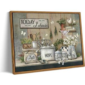 Wooden Frame Rustic Kitchen Wall Art Vintage Farmhouse Wall Decor Picture Still Life Kitchen Poster Print Farm Positive Inspirational Painting Artwork for Living Room Home Decoration 24x16in