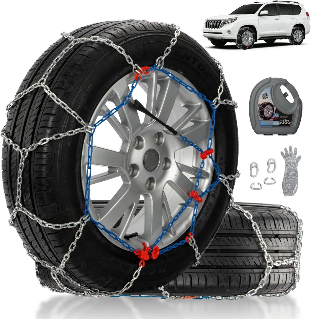 Snow Chains for Pickup Trucks & SUVs Off-road, Heavy Duty Quick Fit & Easy Installation Snow Tire Chains, Portable Reusable Emergency Tire Traction Chain, Set of 2 (HP2325)