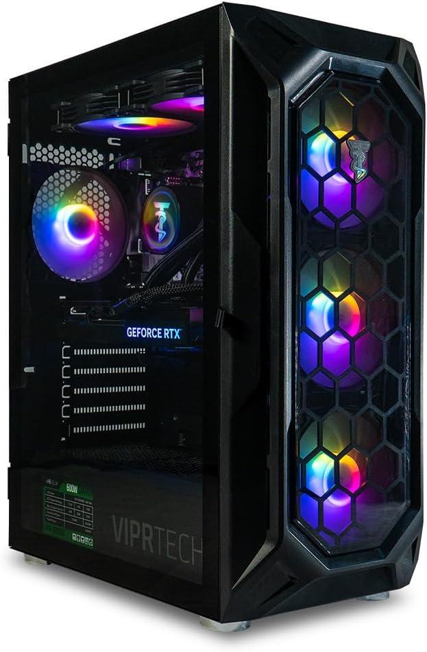 ViprTech Ghost 2.0 Gaming PC - AMD Ryzen 5 5600 (12-LCore 4.4Ghz), RTX 3060 12GB, 32GB DDR4 3200, 1TB NVMe SSD, 600W Gold PSU, VR-Ready, Streaming, WiFi BT, RGB, Win 11, Desktop Computer Black