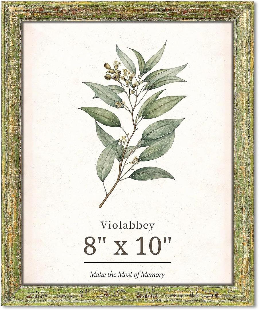VIOLABBEY 8x10 Picture Frame Vintage Green, Rustic Farmhouse Photo Frame with Distressed Finish for Home Tabletop or Wall Display, Fits 8x10 Photos