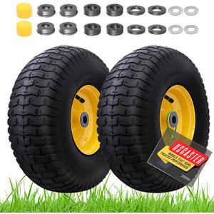 USCaster 15x6.00-6nhs Lawn Mower Tires (2 Pack), Replacement Riding Lawn Mower Front Tires - With 3" Centered Hub and 3/ 4" Bushings, Extra 5/ 8" Bushings(Yellow)