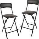 Amazon Basics Folding Bar Stool with Footrest, Portable, Sturdy, Space-Saving Storage, 300lb Capacity, 24" Height, Black, Set of 2, 2 Pack