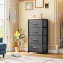 DWVO 4 Drawers Dresser, Small Dresser for Bedroom, Fabric Storage Tower, Chest of Drawers, Organizer Unit for Closets, Living Room, Sturdy Steel Frame, Wooden Top, Easy Pull Handle