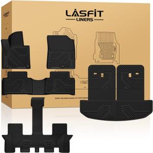 LASFIT Floor Mats & Backrest Mats & Cargo Mat for Kia Sorento 2026 2025 2024 2023 2022 2021 (Not Fit for Hybrid & PHEV) All Weather TPE Custom Fit Floor Liners Full Set Car Mats Acessoires, Black