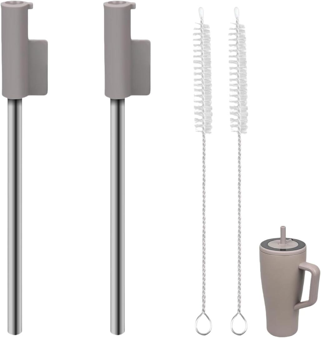 Replacement Straws Compatible With Brmate Era 40 oz Tumbler, Include 2pcs Tumbler Straw Cover Cap and 2pcs Reusable Straw with 2 Cleaning BrushBrown