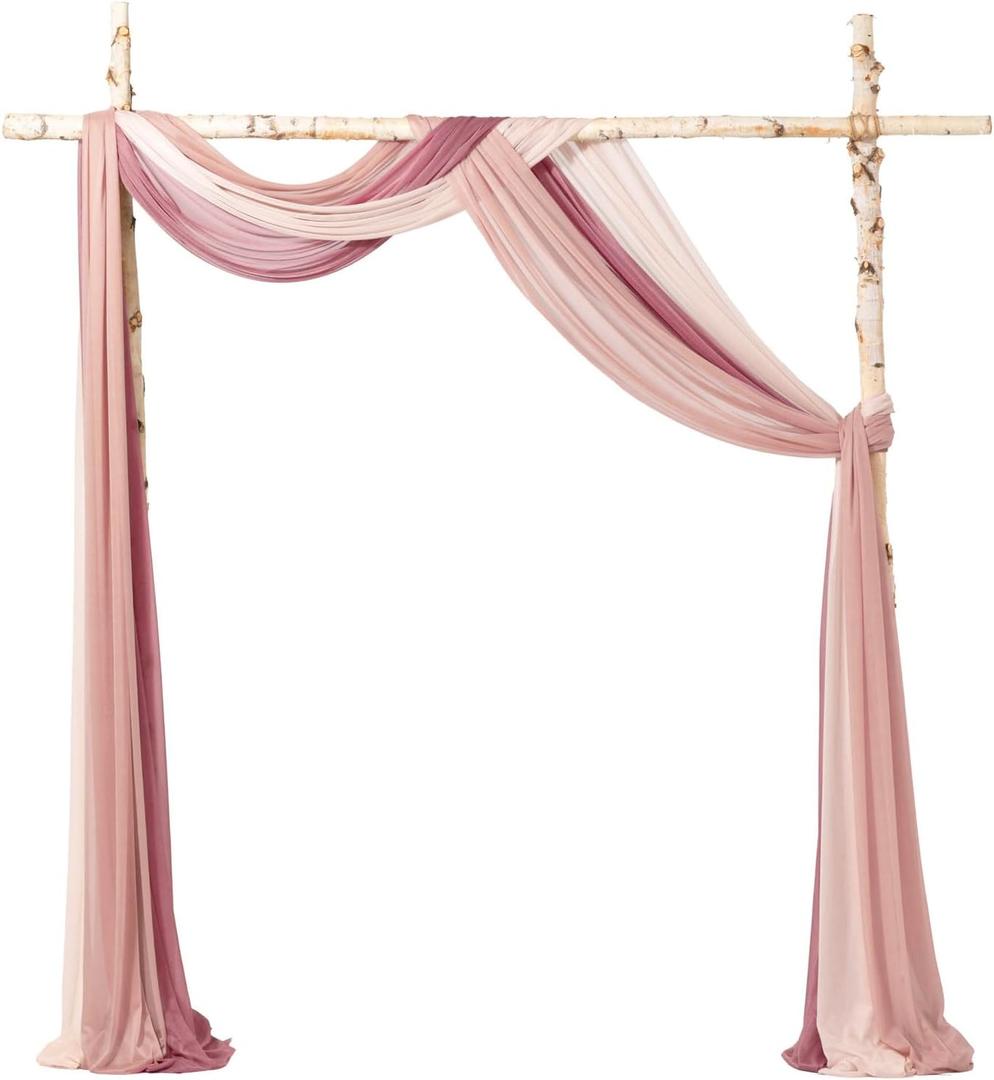 Ling's Moment Wedding Arch Draping Fabric 3 Panels 20Ft Chiffon Fabric,Sheer Draping Fabic for Wedding Arrangement Ceremony Reception Backdrop Party Swag Home Decor (Dusty Rose & Mauve & Blush), 30"W x 240"L