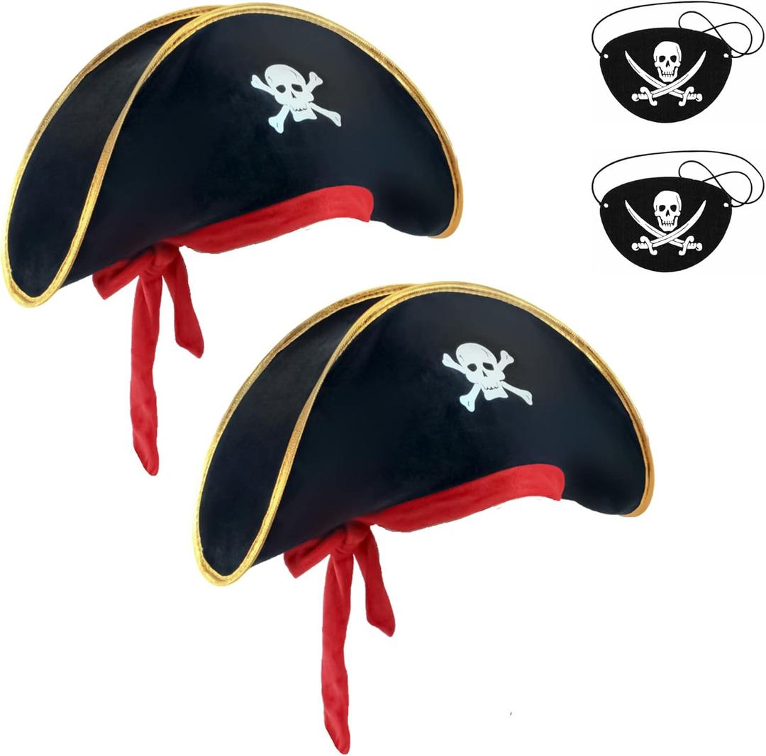 M&G House Halloween Pirate Hats Caribbean Black Pirate Cap Pirate Accessories Funny Party Hat Fancy Dress Adult Kid