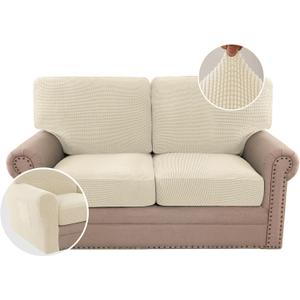 H.VERSAILTEX Multi-Pieces Sofa Covers Stretch Couch Covers Form Fitted Seats and Back Cushions Covers (2 Seat Covers Plus 2 Back Cusion Covers, Bonus 2 Armrest Covers), Natural