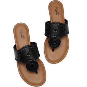 katliu Women's Flat Sandals Flip Flop Sandals Dressy Thong Sandals (8, Black)