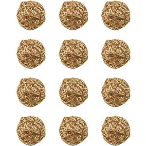 Hahiyo 70mm Diameter Wicker Rattan Balls Well Constructed Remained Tight Gorgeous Color Tone Fill Space Add Visual Interest Gold 12 PCS for Vase Bowl Filling Christmas Tree, 70mm-Gold-12Pieces