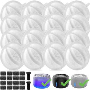 SIBAYS Cat Water Fountain Filters, Pet Water Fountain Filter Replacement for 3.5L/118oz Pet Fountain, Made of Activated Carbon and PP Cotton, 16 Filters, 16 Pump Sponges, 2 Muffler Sponges(Model: L04)