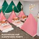 6 PCS Pink Kids Teepee Play Tent, Foldable Washable Tipi Tent Kids Boho Tent, Playhouse for Girls Boys Sleepovers Party Birthday Party Slumber Party for Indoor Outdoor Games, Large