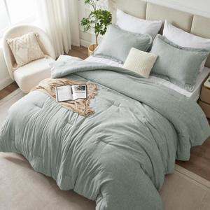 CozyLux Queen Size Comforter Set - 3 Pieces Sage Green Soft Luxury Cationic Dyeing Bedding Comforter for All Season, Breathable Lightweight Fluffy Boho Bed Sets with 1 Comforter and 2 Pillow Shams
