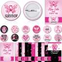 Cunno 120 Pcs Breast Cancer Awareness Button Pin on Pink Ribbon Cards, Include 60 Ribbon Badge Button 60 Hope Faith Cards for Women Breast Cancer Awareness Month Support Charity Supplies