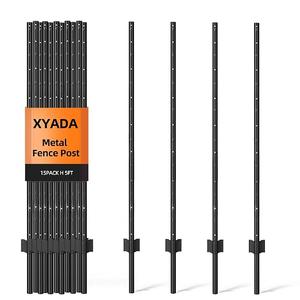 Metal Fence Posts 5 FT Black, 15 Pack Heavy Duty U PostsNo Dig T Posts for Fences Wire Mesh, Perfect for Temporary Fencing, Electric Fence Wire, Corner Anchor