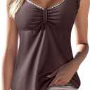 Aleumdr Womens Tankini Bathing Suit Modest Two Piece Swimsuit Ruffle V Neck Swim Tank Top with High Waisted Bottom, Large