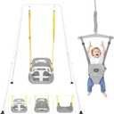 4-in-1 Toddler Swing Set & Baby Jumper and Bouncer for Toddlers, Foldable Baby Swing Stand for Outdoor Indoor Play, Easy to Assemble and Store for Ages 6 Months to 10 Years Old (White)
