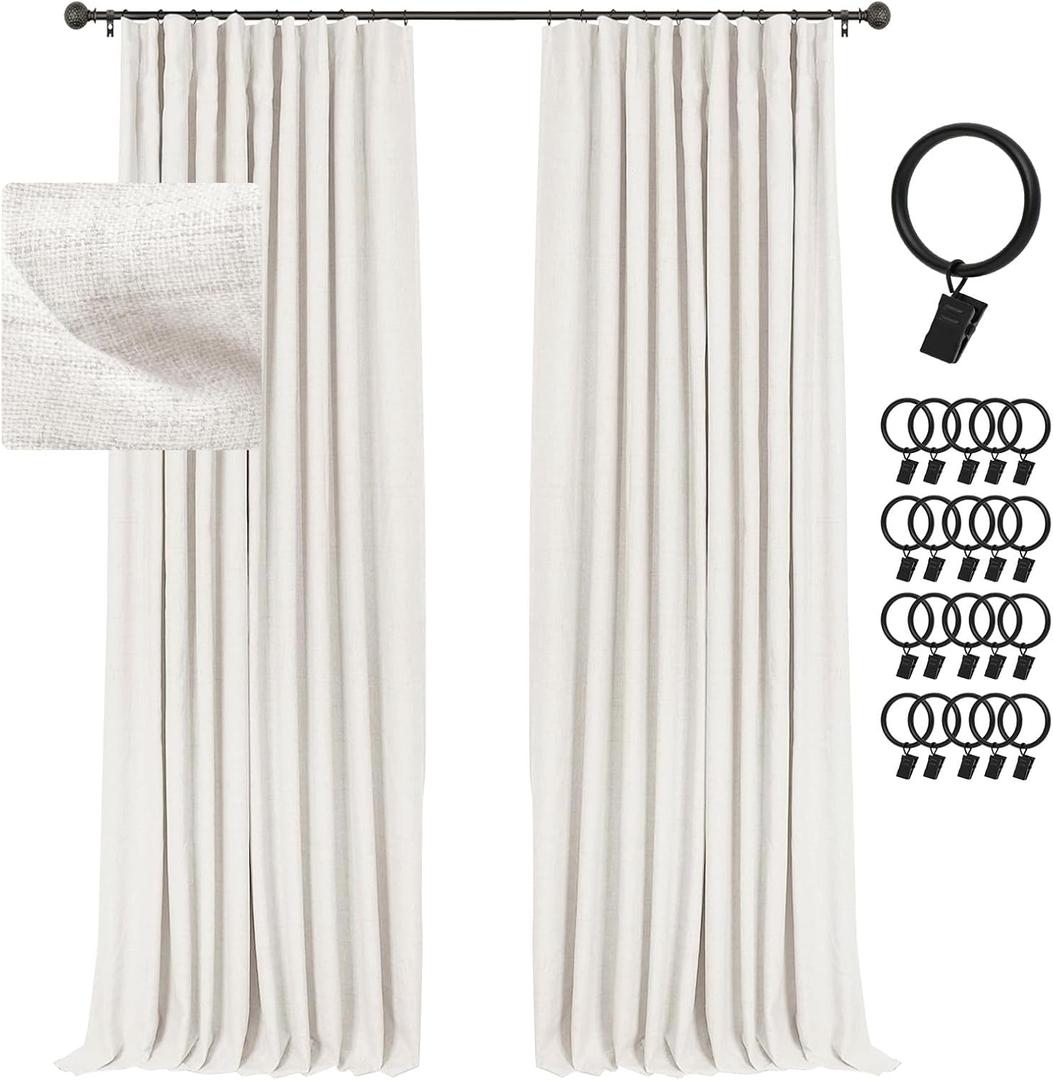 INOVADAY 100% Blackout Curtains for Bedroom, Black Out Curtains 84 Inch Long, Clip Rings Linen Blackout Drapes, Thermal Insulated Room Darkening for Living Room, 2 Panels - Beige,W50xL84 (50"W x 84"L (Pack of 2))