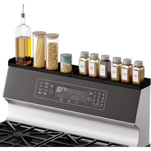 SpaceAid 30" Wide Kitchen Shelf Organizer for Stove, Magnetic Bamboo Spices Shelf for Home Stove Kitchen Storage Organization (Fit for Flat Top Only, Black)