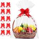 JOYIT 10PCS Extra Large Cellophane Wrap for Gift Baskets, 35x55 Inch Clear Cellophane Bags with 10 Red Bows, 3 Mil Thicker Cellophane Gift Bags for Gift Basket Wrap, Gift Giving