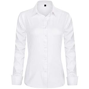 J.VER Womens Dress Shirts Long Sleeve Button Down Shirts Wrinkle-Free Stretch Regular Fit Solid Work Blouse White Small