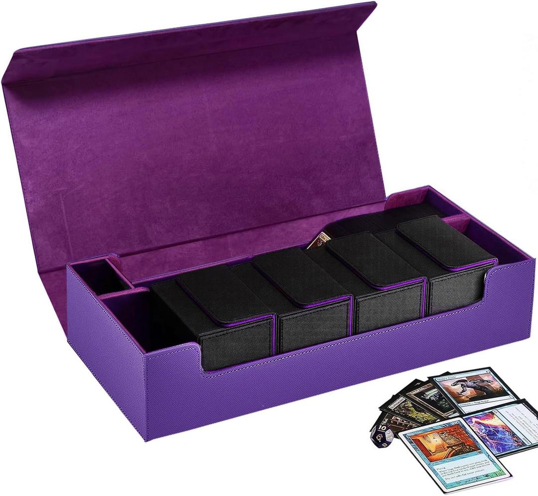 Premium Trading Card Storage Case TCG Deck Box Holds 800+ Sleeved Cards for MTG, YuGiOh, Uno, Sport with Strong Magnet Closure (Purple)