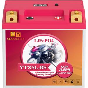 YTX5L-BS Lithium Motorcycle Battery LiFePO4 Powersport 12.8V 3Ah 250CCA Replacement Motorcycle, ATV, UTV, Scooter, 4 Wheeler