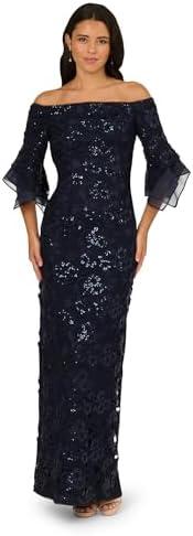Adrianna Papell, Sequin Lace Combo Column Gown, Airy Aqua, Size 10