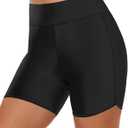 Yonique Womens Swim Shorts High Waisted Swim Bottoms Tummy Control Bathing Suit Bottom Boy Shorts (Large, Black)