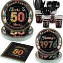 Kochorie 175 Pieces Vintage 50th Birthday Party Supplies Cheers to 50 Years Birthday Party Table Decoration Back in 1976 Tableware Set 7 Inch & 9 Inch Paper Plates Napkins Cups Cutlery Serves 25